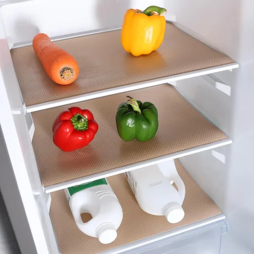 Vista 2 de Revestimientos de estantes beige para armarios de cocina, revestimiento de cajones no adhesivo para baño, revestimientos impermeables