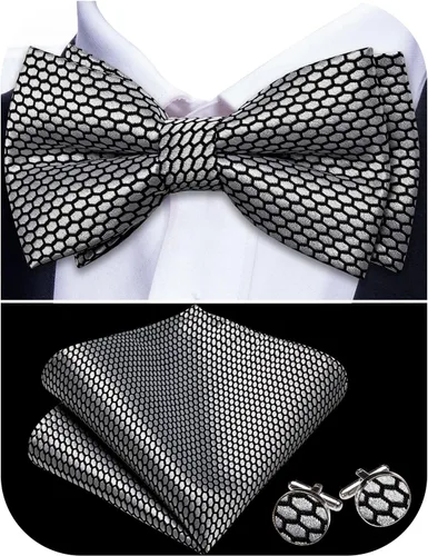 Vista 43 de Barry.Wang Pajarita de Rayas Paisley para Hombre de Seda Preatada Pañuelo de Bolsillo Gemelos Juego Formal Boda Fiesta Graduación