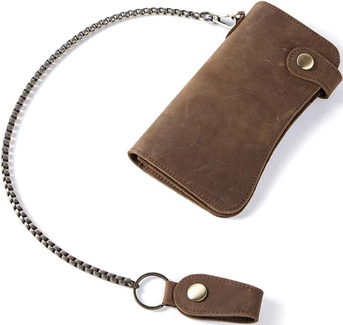 Vista 8 de Cartera de cuero para hombre con cadena de monedero bifold para tarjetas vintage