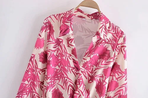 Vista 5 de Vestido midi de moda con cinturón y estampado floral para mujer, vestido vintage de manga larga, cuello de solapa