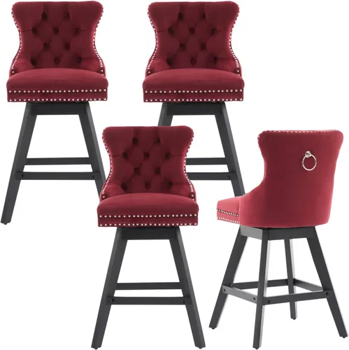 Vista 33 de cinkehome Juego de 2 taburetes de bar giratorios de altura de mostrador, taburetes de bar tapizados de terciopelo con respaldo, sillas de bar