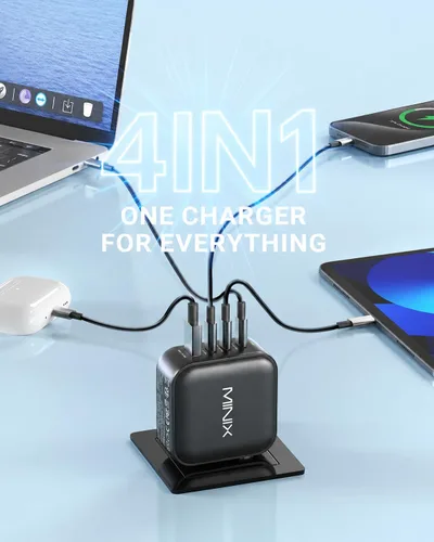 Vista 6 de MINIX P3 100W Turbo 4-Port GaN cargador de pared de viaje USB C PD