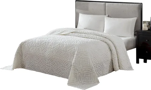 Vista 14 de Beatrice Home Fashions Colcha de chenilla para anillo de boda, matrimonial, marfil + 2 fundas de almohada de chenilla para anillos de boda