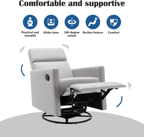Vista 5 de Silla reclinable giratoria, silla mecedora giratoria de 360 grados, mecedora manual para sala de estar y dormitorio (gris)