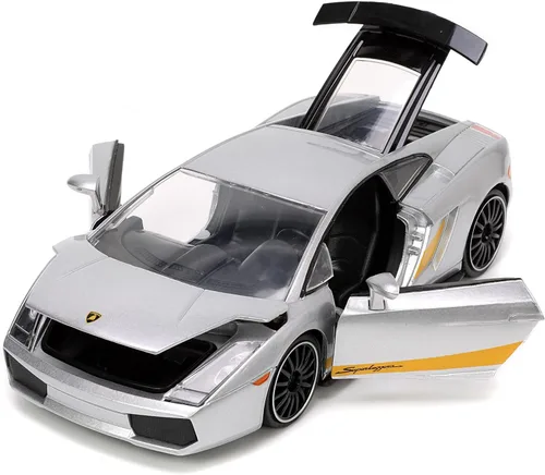 Vista 6 de Jada Toys Hyper-Spec 1:24 Lamborghini Gallardo Superleggera - Coche fundido a presión, color plateado, juguetes para niños y adultos