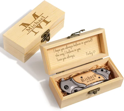 Vista 10 de Cuchillos personalizados para hombres, cuchillo de bolsillo grabado personalizado, idea de aniversario de madera para él, idea de Navidad para 51.2