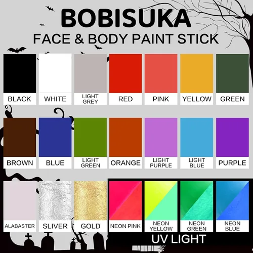 Vista 9 de BOBISUKA Pintura facial y corporal en barra negra lavable a base de agua, para Halloween, esqueleto, calavera, payaso, bromista, cosplay, SFX, ojos