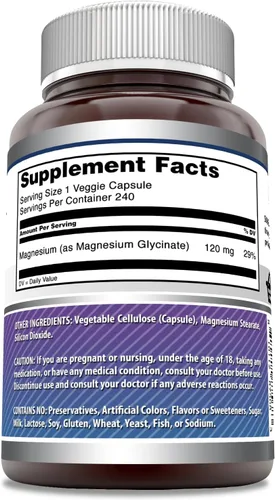 Vista 2 de Amazing Formulas - Suplemento de magnesio (glicinato) de 120 mg por porción, cápsulas vegetarianas, con glicinato de magnesio, sin OMG, sin gluten