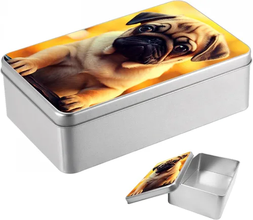 Vista 45 de Caja de lata de metal con tapa, contenedor de almacenamiento rectangular vacío de hojalata, estuche de lata portátil ligero para manualidades