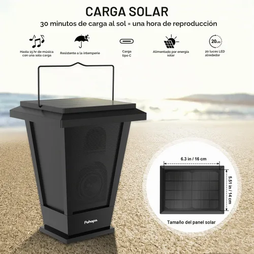Vista 4 de pohopa - Altavoces solares Bluetooth para exteriores, emparejamiento de múltiples altavoces, impermeables