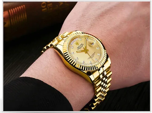 Vista 4 de Reloj de pulsera de cuarzo de lujo para hombre con indicación de hora y fecha impermeable