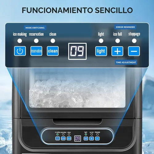 Vista 2 de ROVSUN - Máquina para hacer hielo de 70 libras/24 horas para encimera con 2 entradas de agua y función de programación, máquina independiente