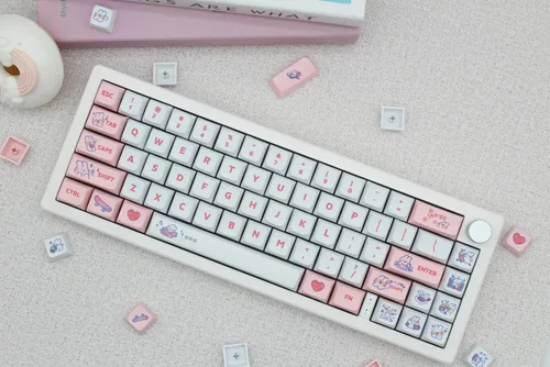 Vista 8 de Animal Rabbit - Lindas teclas de conejo personalizadas para teclado mecánico, 130 teclas de sublimación de tinte PBT (conejo rosa)