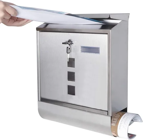 Vista 4 de Decaller Buzones de acero inoxidable con cerradura de llave resistente, buzón de correo impermeable montado en la pared con cubierta transparente