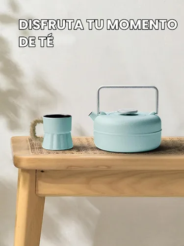 Vista 6 de Toptier Tetera con Infusor Extraíble, Hervidor de Té de Hierro Fundido Apto para Estufa, Diseño Cilíndrico de Geometría Sólida, Tetera Recubierta