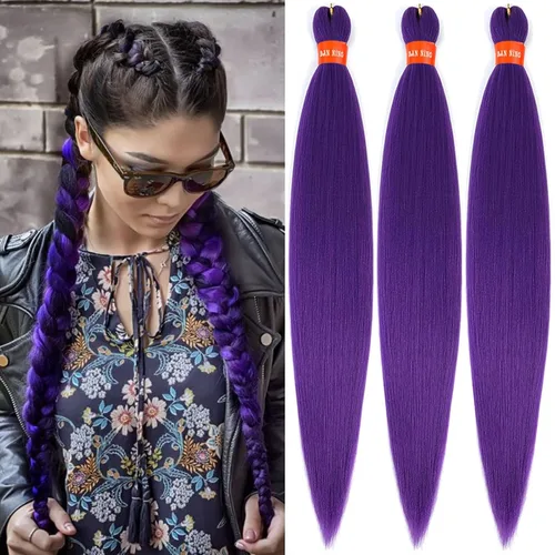 Vista 43 de Cabello trenzado preestirado ombré, extensiones de cabello trenzado sedoso, sin picazón, trenzas de cabello trenzado de ganchillo con textura Yaki