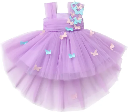 Vista 3 de Vestido de cumpleaños de mariposa para niñas pequeñas, vestido de tul alto y bajo de tul para bautizo, fiesta de boda, vestidos de tul para sesión