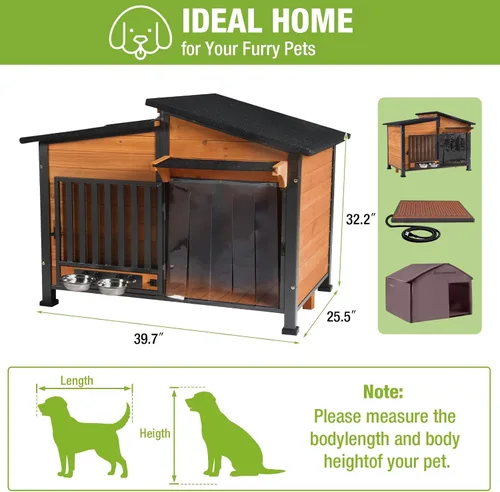 Vista 7 de Casa grande con calefacción para perros al aire libre con calentador seguro y forro térmico, perrera aislada para perros interiores resistente a
