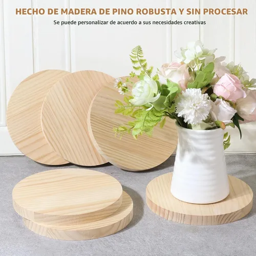 Vista 8 de Paquete de 4 placas redondas de madera de 4 pulgadas, placa circular de madera sin terminar de 3/4 pulgadas de grosor, base de madera de pino
