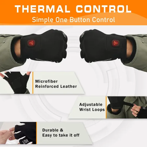 Vista 5 de uncn Guantes calefactables sin dedos para mujeres y hombres, guantes de trabajo con pantalla táctil para invierno, clima frío, recargable, eléctrico