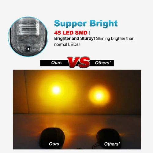 Vista 4 de Partsam 5 luces de techo de cabina transparente/ámbar 45LED compatibles con Dodge Ram 1500 2500 3500 4500 5500 Pickup 2003 2004 2005 2006 2007 2008