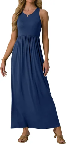 Vista 2 de GRECERELLE - Vestido largo sin mangas para mujer, con estampado floral y espalda cruzada, informal, con bolsillos