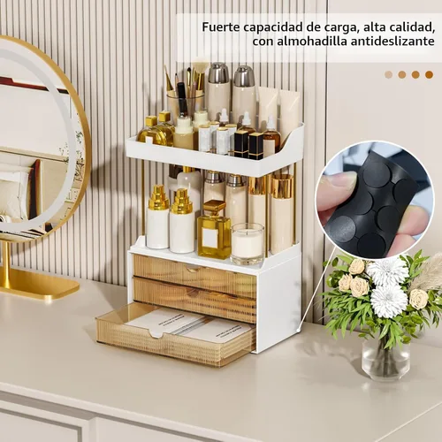 Vista 8 de StorBin Organizador de maquillaje de 3 cajones grandes, organizador de encimera de baño de 5 niveles y almacenamiento, organizador versátil