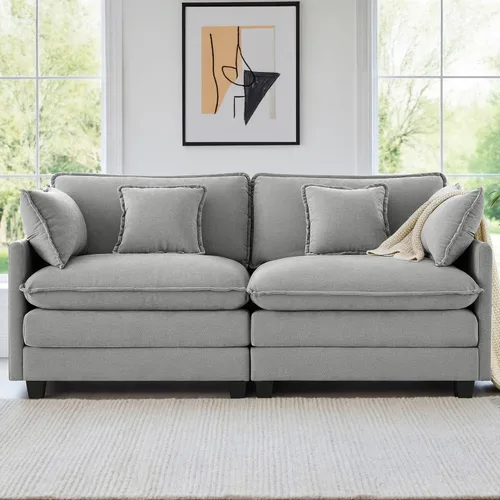 Vista 12 de KISLOT Sofá modular modular de gran tamaño de 74.4 pulgadas con 4 almohadas Sofá nube, cojines dobles, asientos profundos, sala de estar Arena