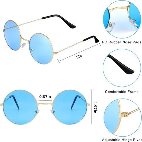 Vista 23 de ONESING 8-20 pares de gafas de sol redondas hippie círculo para mujer, gafas de sol hippie multicolor diadema discoteca fiesta