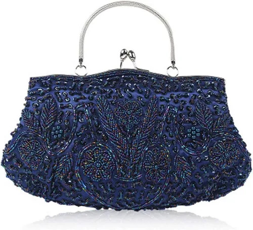 Vista 3 de EROUGE Beaded Sequin Design Flower Evening Purse Large Clutch Bag