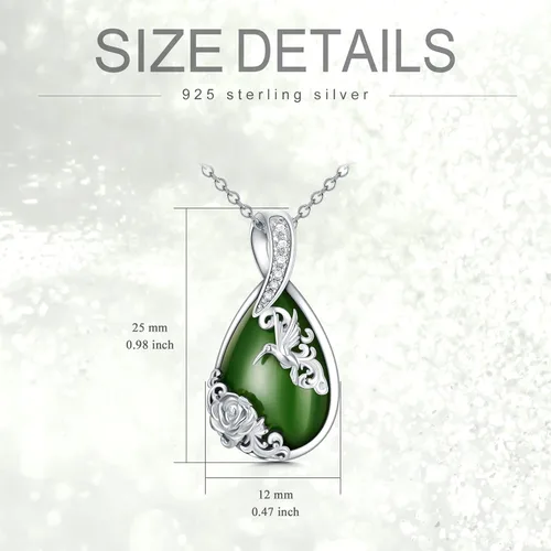 Vista 5 de JKR Teardrop Green Jade Pendant Necklace Hummingbird Dragonfly and Lotus Rose Jewelry Mother's Day Jewelry GIfts for Women Mom Girls Birthday