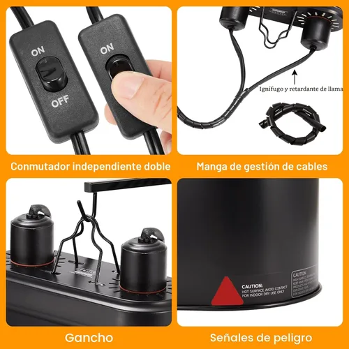 Vista 8 de Accesorio de luz dual para reptiles con interruptores, accesorio de lámpara de calor para reptiles, accesorio de bombilla UVB para terrario