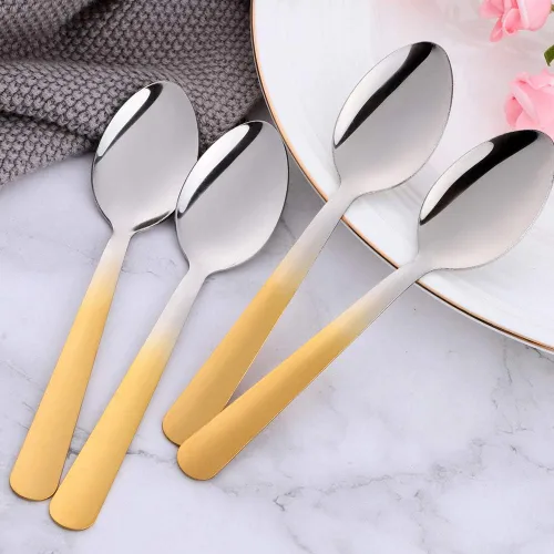 Vista 3 de Juego de 12 cucharas de té, cucharaditas de acero inoxidable de 5.9 pulgadas, cucharas de postre, cucharas pequeñas duraderas, cuchara de helado Oro