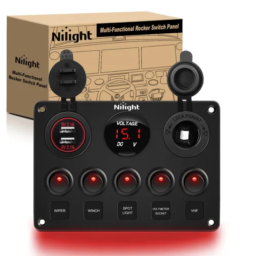 Vista 8 de Nilight 90101E Panel de Interruptores Basculantes Multifunción de 5 Posiciones con Cargador USB Dual + Voltímetro Digital + Toma de 12V Precableado