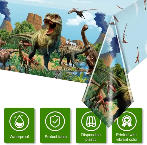 Vista 3 de Tiamon 3 Piezas Manteles de Dinosaurio Cubiertas de Mesa para Fiestas de Dinosaurio Manteles de Plástico para Niños Adultos Suministros para Fiestas
