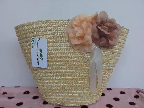 Vista 3 de TONWHAR Woven Straw Shoulder Bag Flower Straw Beach Tote Handbag