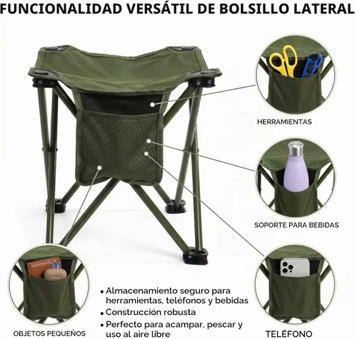 Vista 5 de Cididu Paquete de 2 taburetes de camping, silla de camping compacta portátil, taburete plegable ligero de 13 pulgadas con bolsillo lateral y bolsa