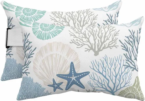 Vista 25 de PIEPLE Blue Flower - Almohada rectangular para reposacabezas para exteriores e interiores, 11 x 16 pulgadas, relleno de poliéster, impermeable