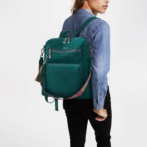 Vista 63 de OPAGE - Mochila de cuero para mujer, con borla de moda, bolso de hombro, mochila grande, bolsa de viaje, gris, L