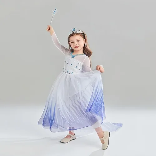 Vista 6 de Mcgeeney Vestido Elsa Frozen Disfraz de Elsa para niñas de 3 a 12 años Capa de tul de lentejuelas desmontable de longitud completa Regalo ideal