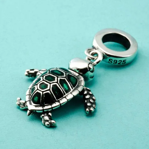 Vista 2 de Abalorio de plata de ley 925 con diseño de tortuga de mar para pulsera europea