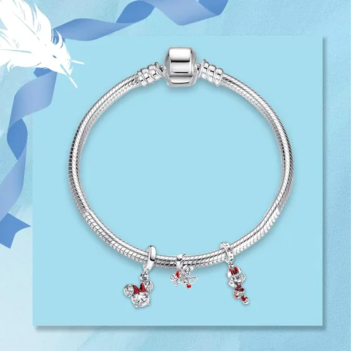 Vista 46 de Dijes de plata de ley 925 de dibujos animados de pato, ratón, oso, elefante, dragón chino, cuentas colgantes para pulseras y collares, joyería