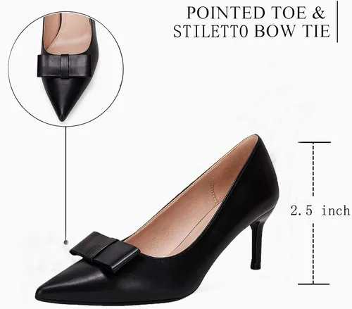 Vista 2 de Coutgo Zapatos de vestir de tacón de gatito para mujer, zapatos de vestir para boda, puntera cerrada, tacón de lazo sexy, zapatos de trabajo