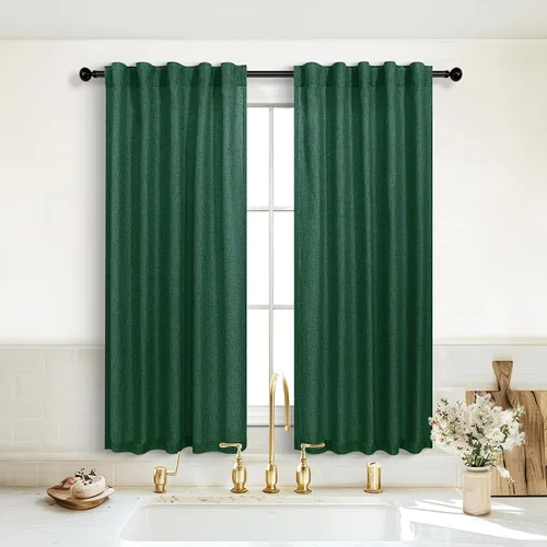 Vista 36 de Cortinas rústicas color beige tostado de 42 x 84 pulgadas de largo para sala de estar, juego de 2 paneles transparentes de lino natural, imitación