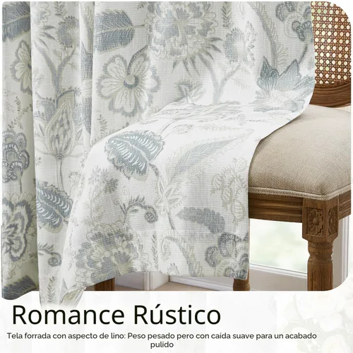 Vista 7 de Kayne Studio Paneles de cortina 100% opaca azul gris con estampado de hojas botánicas, cortinas florales de estilo granja para sala de estar y Azul