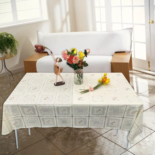 Vista 5 de Mantel de vinilo impermeable a prueba de aceite, mantel de encaje de plástico para mesa rectangular, decoración del hogar texturizada para fiestas