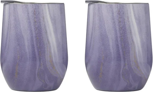 Vista 6 de Cambridge ECW3BLCB2DS Blue - Paquete de 2 vasos de vino de acero inoxidable con diseño de geoda de 12 onzas Azul