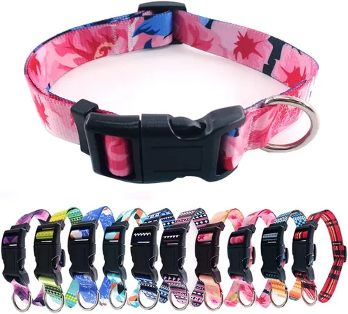 Vista 10 de Love Dream Collar de perro resistente con hebilla de liberación rápida ajustable con patrones geométricos florales para perros pequeños, medianos