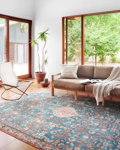 Vista 22 de Loloi - Alfombra decorativa Layla Collection LAY-07 Azul/Mandarina, 2 pies 3 pulgadas x 3 pies 9 pulgadas, 0,33 cm de espesor, suave, duradera