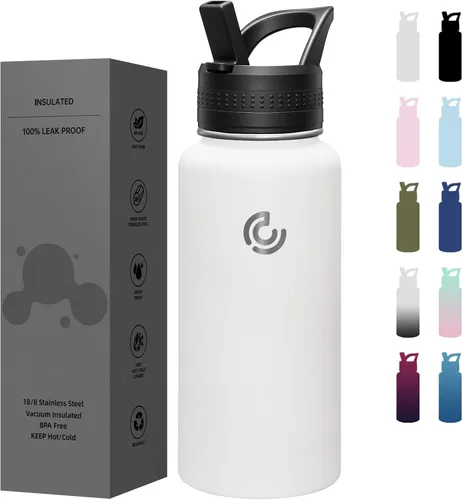 Vista 10 de COKTIK Botella de agua deportiva de 22 onzas, botella de agua de acero inoxidable para aislamiento térmico, botella de viaje reutilizable